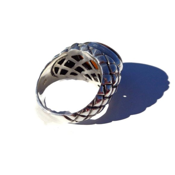 Baltic Amber Silver Ring, 100% Natural Cognac Amber 925 Silver Ring, Size 9 US - Picture 5 of 12